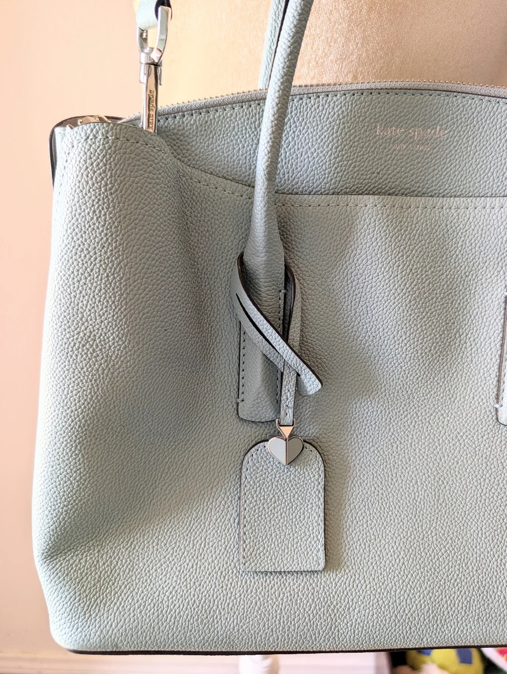 Kate Spade Light Blue Pebbled Leather Tote Purse with Crossbody Strap
